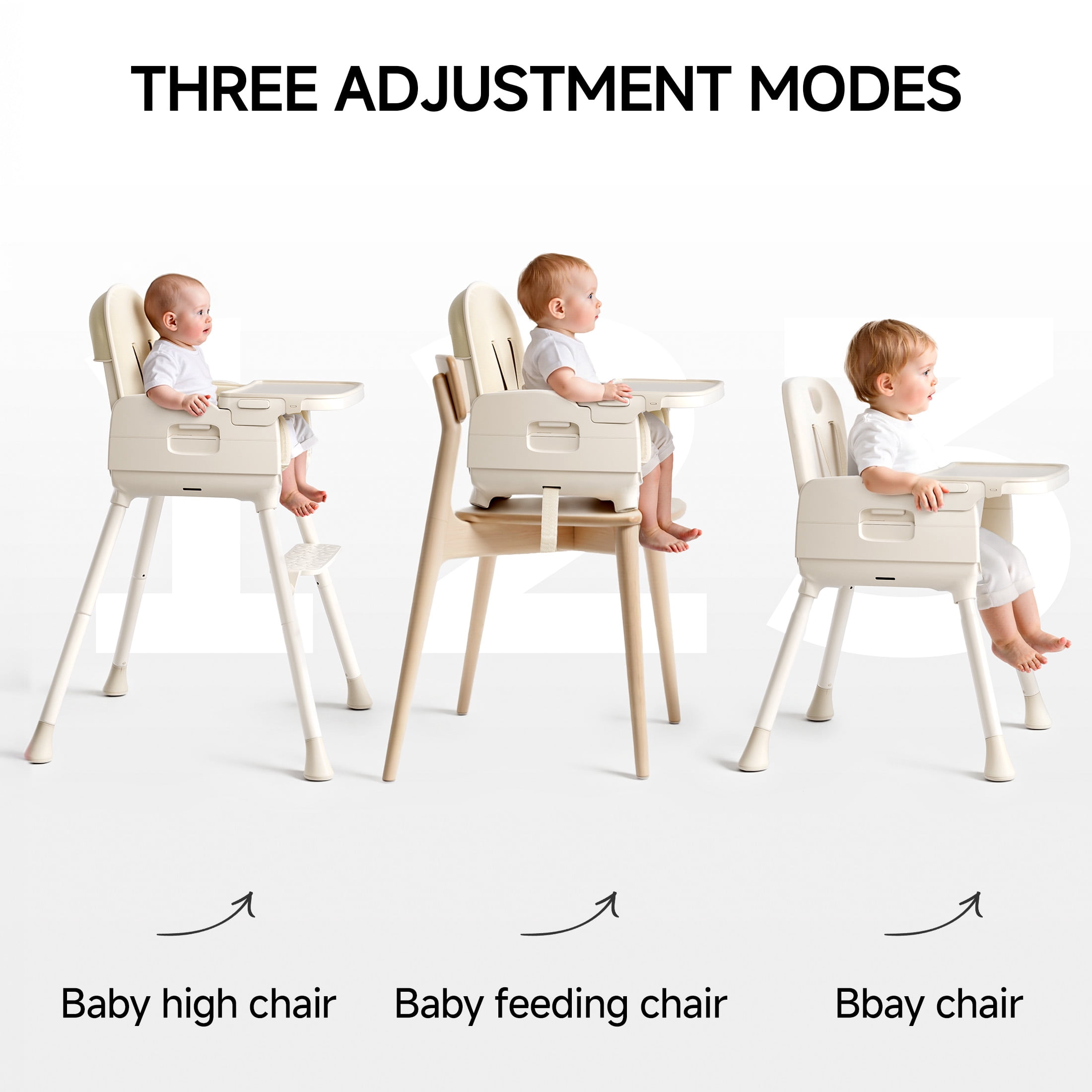 Babyomi 3-In-1 Foldable Baby High Chair, Convertible Highchairs For Babies and Toddlers With Adjustable Legs & Dishwasher Safe Tray, For 6 Months To 5 Years,Beige
