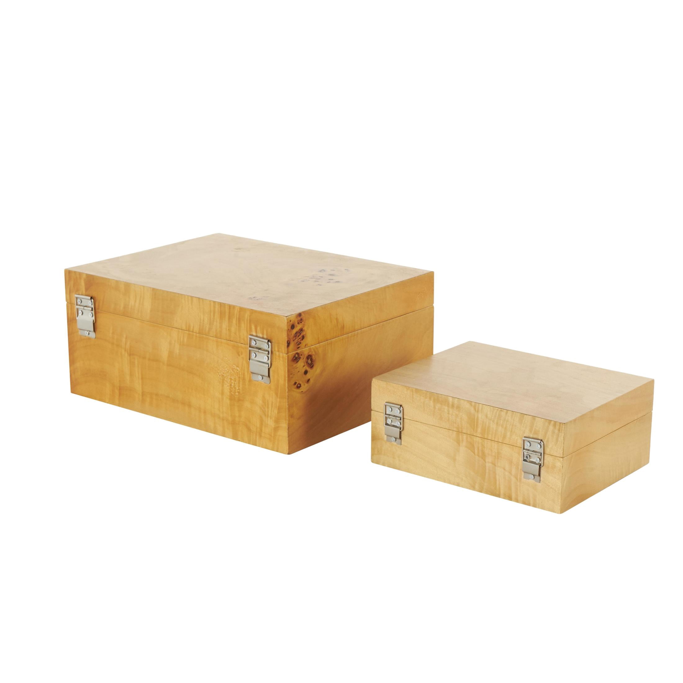 DecMode Storage Brown Wood Decorative Box with Natural Wood Grains and Silver Latches, 2 Count