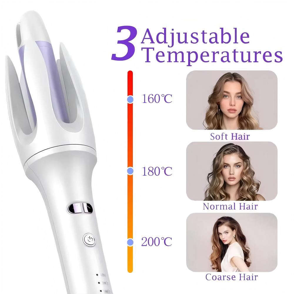 Automatic Curling Iron, Negative Ion Hair Curling Wands with 3 Temperature & Automatic Shut-Off & 30s Fast Heating, Portable Anti-Tangle Rotating Curling Iron for Hair Styling for Home Travel (US)