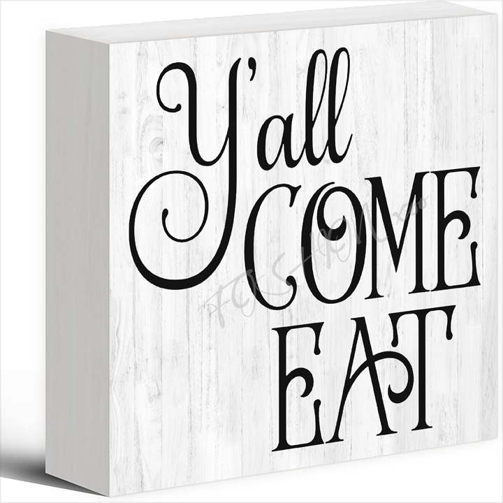Decor For Home Office Desk Y'All Come Eat Sign Wooden Box Sign Farmhouse Ornament 5  5 Inch Artwork Desk Shelf Tabletop Wood Home Decor