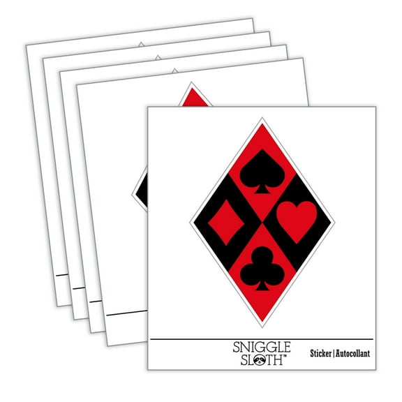 Harlequin Suits Diamonds Hearts Spades Clubs Car Window Bumper Water Bottle Phone Tablet Laptop Waterproof Vinyl Decal Sticker Set 5-Pack - Gloss Finish - 2.0"