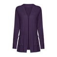 thumbnail image 2 of Winter Polyester Long Sleeve Spandex Cardigan for Women Purple Cover-Up Solid Color Round Neckline Womens Ladies V Neck Coat Pockets Outerwear S, 2 of 5