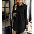 thumbnail image 4 of Mujer de manga larga con botones camisa vestido V cuello túnica vestido blusa superior para trabajo de oficina en casa negro L, 4 of 7