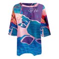 thumbnail image 4 of Pompotops Tops Femmes Mode Couleur Bloc Imprimé Manches Courtes O-Cou Casual Ample Chemisier, 4 of 4
