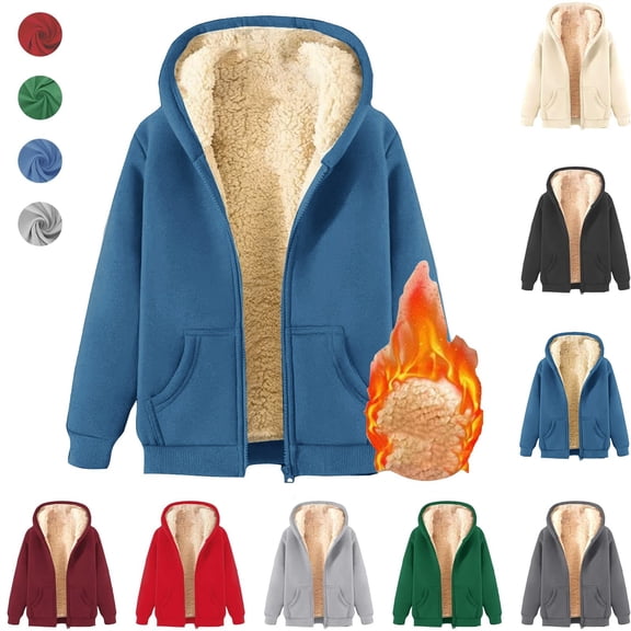 VISALY Sherpa Fleece Linen Hoodie for Women Long Sleeve Zip Jacket Sherpa Lined Hoodie Fleece Lined Coat Full Zip Up Hoodie Chunky Warm Fall Winter Coat Full Zip Sweatshirt Beige L