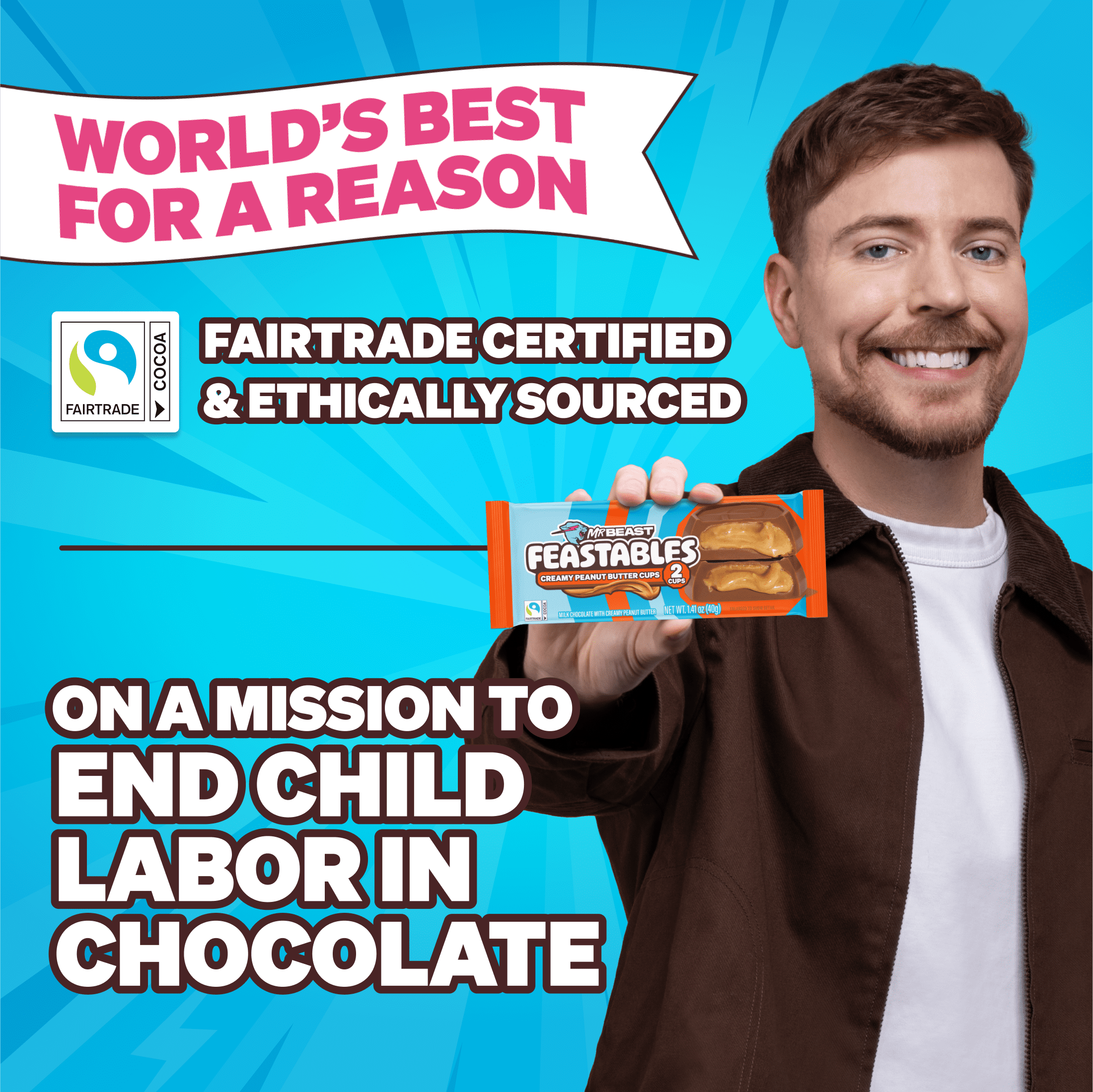 Feastables MrBeast Chocolate Peanut Butter Cups, 1.41 oz (40g), 5 Count