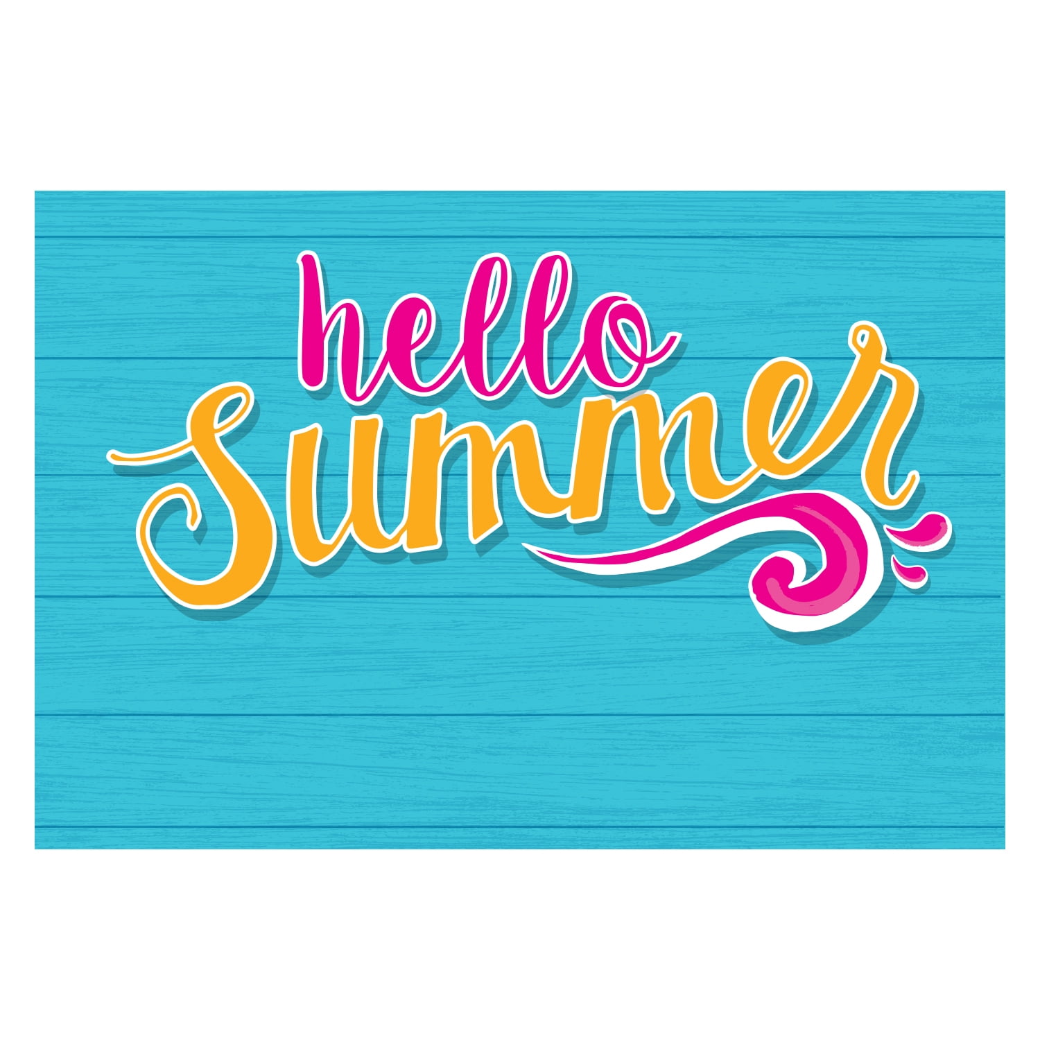 Personalized Planet 27x18 Hello Summer Doormat with Custom Personalization Printed on Blue Rectangular 1/8” Thick Non Slip Mat for Kitchen Hallway Deck or Porch