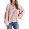thumbnail image 2 of Women'S Fall Fashion Button Down Cardigan Sweater Loose Casual Cable Knit Sweater Coat Pink M, 2 of 9