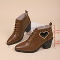 thumbnail image 4 of Roncen Women's Winter Casual Ankle Boots - Vintage Lace-Up Pointed Toe with Heart Accents Chunky High Heel Solid Color Professional Shoes, 4 of 8