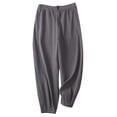 thumbnail image 2 of Wycnly Womens Long Pants Business High Waist Button Loose Wide Leg Straight Trousers Casual Solid Cotton Linen Pants with Pocket Gray XXXL, 2 of 5