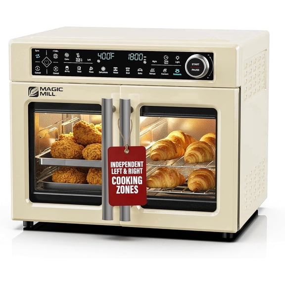 Magic Mill Ultra-Premium Dual-Zone Stainless Steel Air Fryers Toaster Oven, Extra Large 32QT French Door Convection Oven