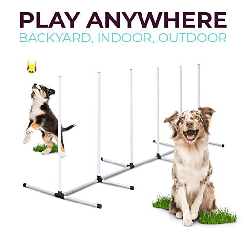 GeerDuo Dog Agility Training Equipment Pause Box and Carrying Bag 8 Weave Poles Pet Outdoor Games Including Tunnel Jump Ring Obstacle Agility Training Starter Kit for Doggie Adjustable Hurdle