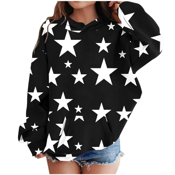 XXWXYD Tween Girls Hooded Sweatshirt Cute Star Graphic Oversized Long Sleeve Pullover Comfy Fall Winter Clothes for Kids
