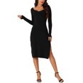 thumbnail image 2 of INSPIRE CHIC Women's Fashion Long Sleeve Slim Fit Ribbed Knit Sweater Midi Dresses Black L, 2 of 5