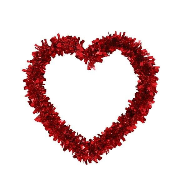 Prelit Valentine's Day Heart Shaped Wreath With Lights - Tinsel Wreath With Foil Heart - Lighted Hanging Valentines Decoration for Front Door, Wall, Indoor, Outdoor Party Favor