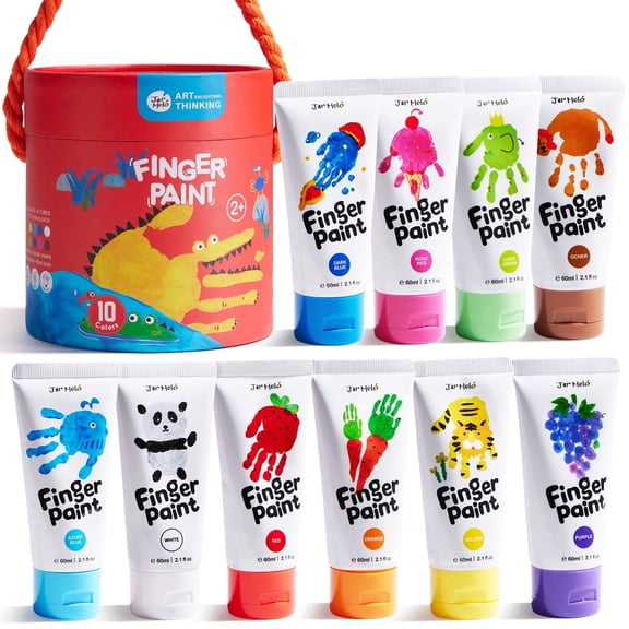 Jar Melo 10 Colors Finger Paint for Toddlers,Washable,Non Toxic,Safe Kids Art Paint