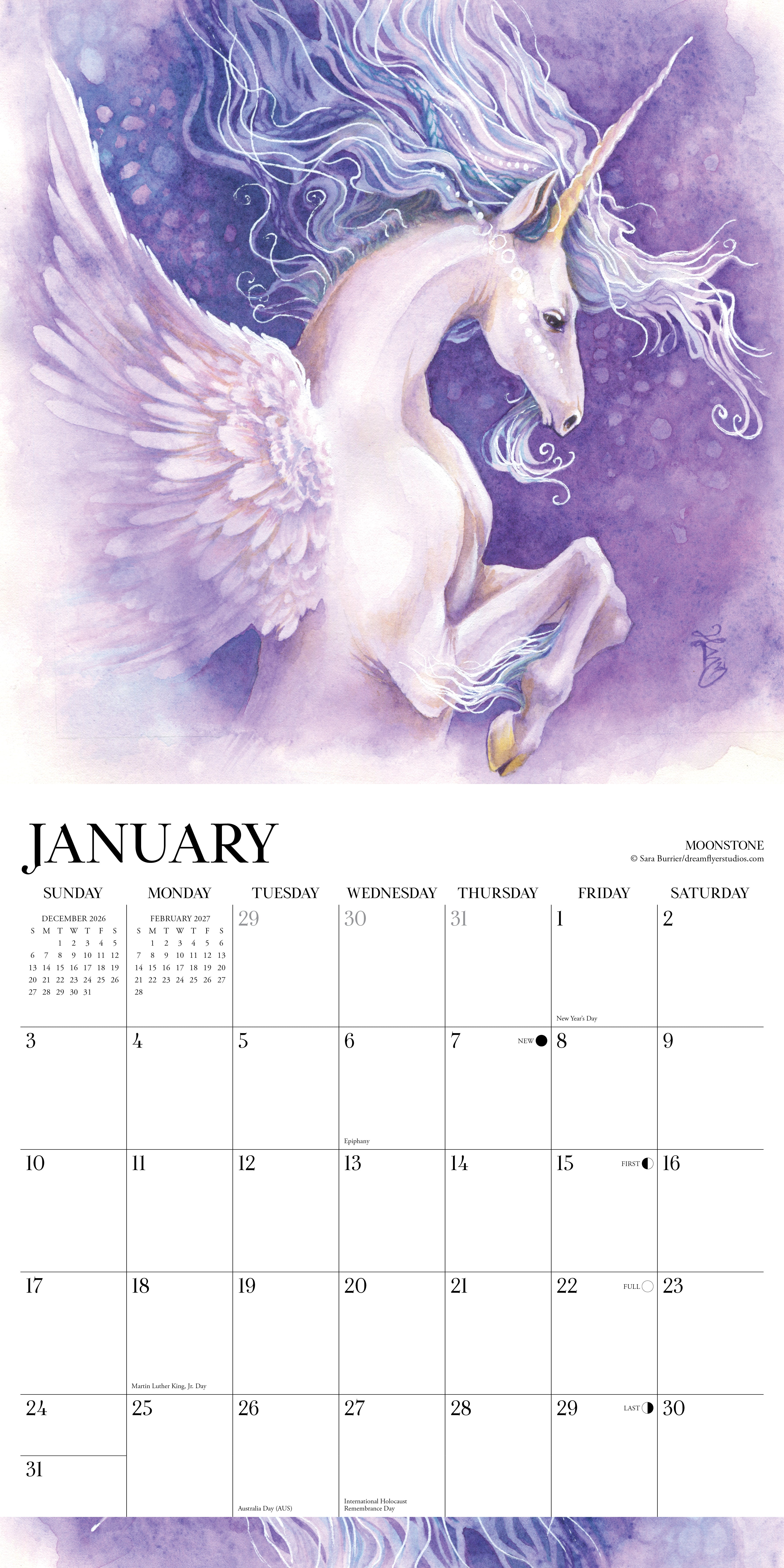 Willow Creek Press, Unicorns by Sara Burrier (art) 2027 Wall Calendar