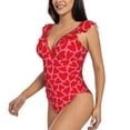 thumbnail image 2 of Haiem Red Love Heart Women's Ruffle One Piece Swimsuits Tummy Control Bathing Suit V Neck Swimwear Slimming for Teen Girls-, 2 of 8