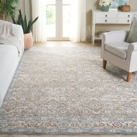 SAFAVIEH Avalon Jillian Floral Polyester Area Rug, Gray/Light Blue, 6'7" x 6'7" Square