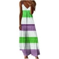 thumbnail image 2 of Women's Summer Dress Sleeveless V Neck Stripe Print Pleated Maxi Dress with Straps for Beach Resort Seaside Outings Casual Dress, 2 of 5