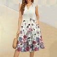 thumbnail image 2 of WTOBBY Women's Vintage Floral Print Summer V-Neck Casual Dress Sleeveless Pleated Ruffle Hem Dress for Garden Parties and Tea Events,BeigeS, 2 of 5