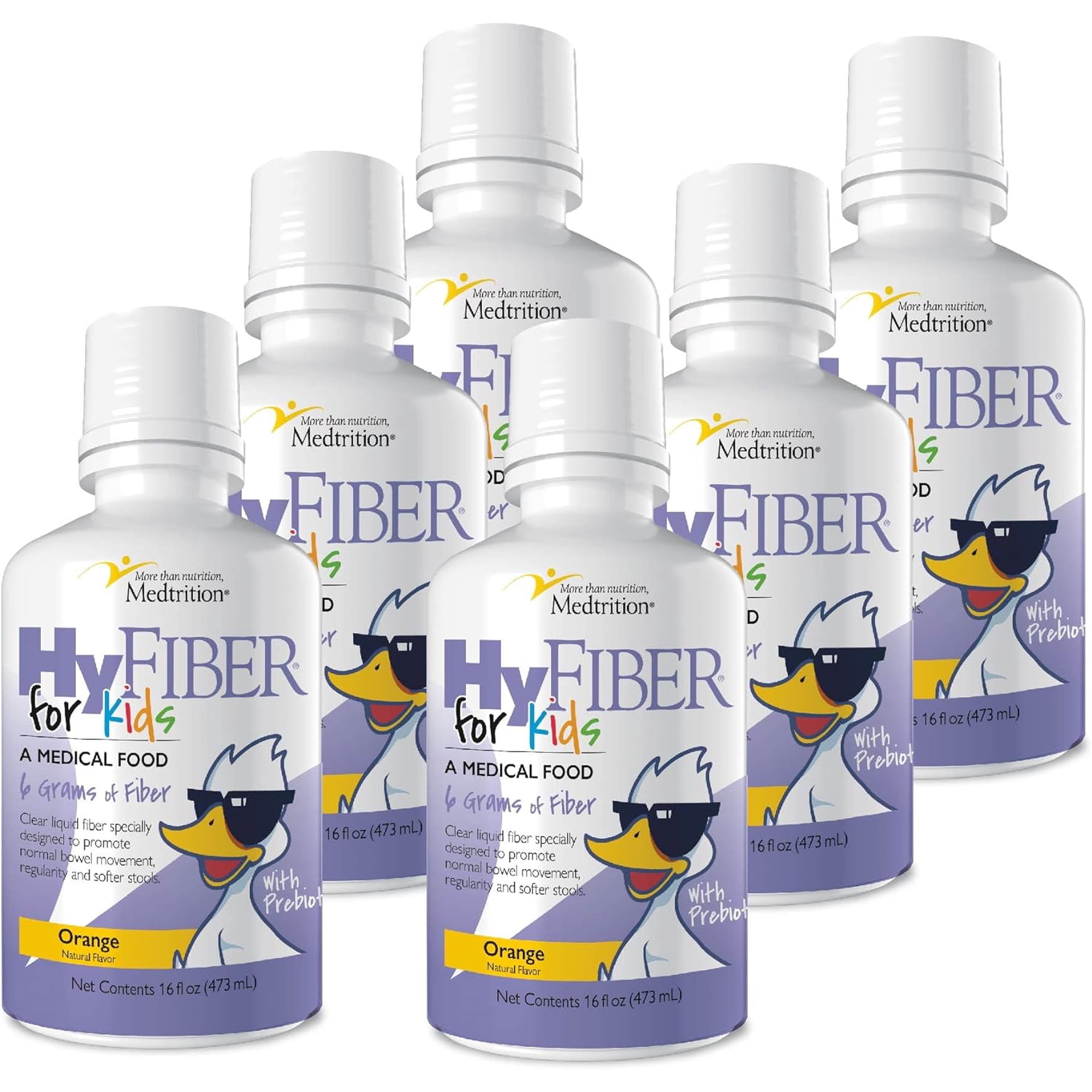 Medtrition HyFiber Liquid Fiber for Kids in Only One Tablespoon, Supports Regularity and Softer Stools, FOS Prebiotics for Gut Health, 6 Grams of Fiber, 32 Servings per Bottle (6 Bottles)