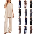 thumbnail image 6 of Purcolt Womens 2 Piece Pant Suit Flowy Casual Crew Neck Short Sleeve Tops Elastic Waist Wide Leg Trousers Comfort Loose Fit Outfits Longewear, 6 of 6