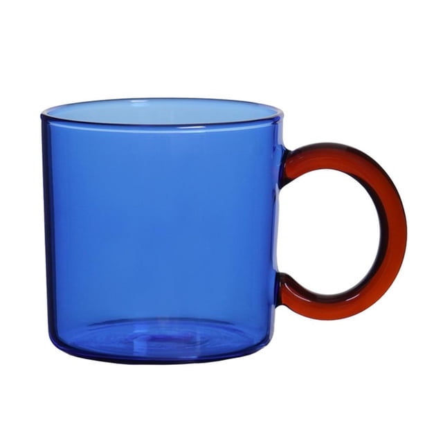 Taza de café de vidrio con asa, 300 ml, sin vasos, para leche, té, zumo azul
