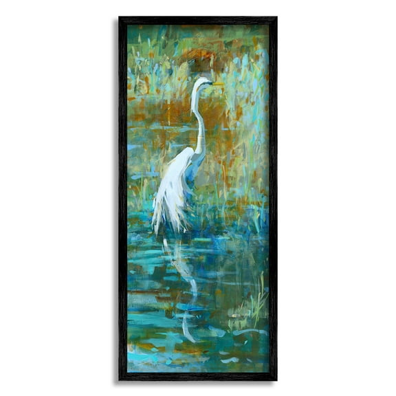Stupell Industries Egret Bird Swimming Pond Nature Coastal Painting Black Framed Art Print Wall Art