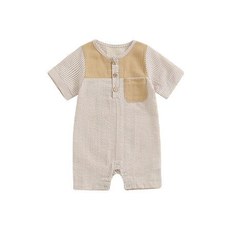 

Hirigin Boys Summer Button Romper Short Sleeve O Neck Striped Jumpsuit