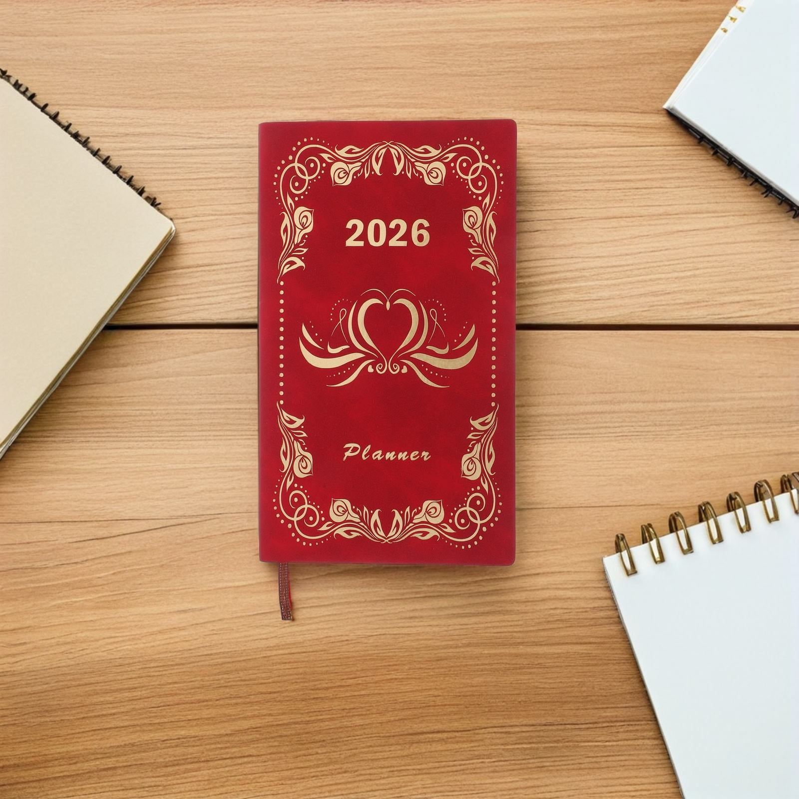 COOPHYA 2026 Daily Agenda Journal Red Hardcover A6 Planner with Weekly & Monthly Task Organizer for Effective Planning