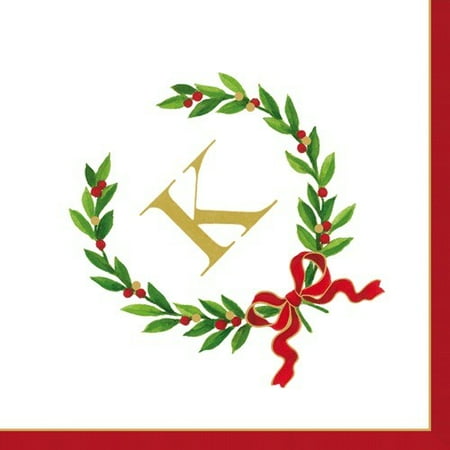 - Christmas Monogram Initial K Paper Cocktail Napkins 20pk