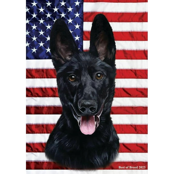 German Shepherd Black - Best of Breed All-American Patriotic III Garden Flag