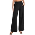 thumbnail image 1 of Pantalones casuales rectos para mujer: bolsillos laterales, para todas las estaciones, poliéster, color liso básico, tallas S-XXL, 1 of 5