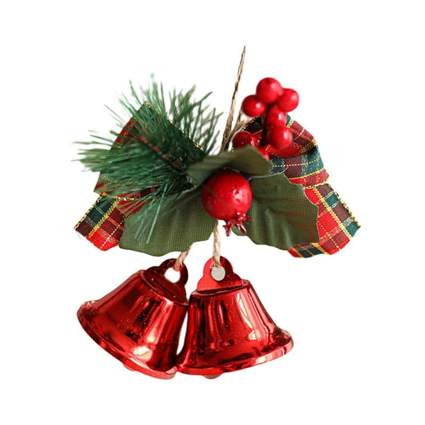 Lazo navideño con campana, lazos a cuadros, colgante, decoración navideña decorativa para puerta Campanas dobles