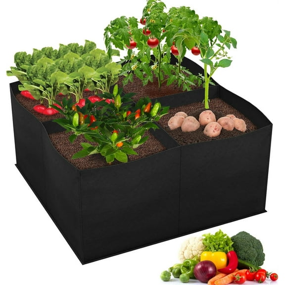 Vegetable Planting Bed,2×2 Ft Fabric Grow Bag,Fabric Raised Garden Bed,Square Plant Grow Bags,Durable Reusable Breathe Planting Container for Vegetable, 4 Grids Heavy Plant Pot for Potato, Carrot