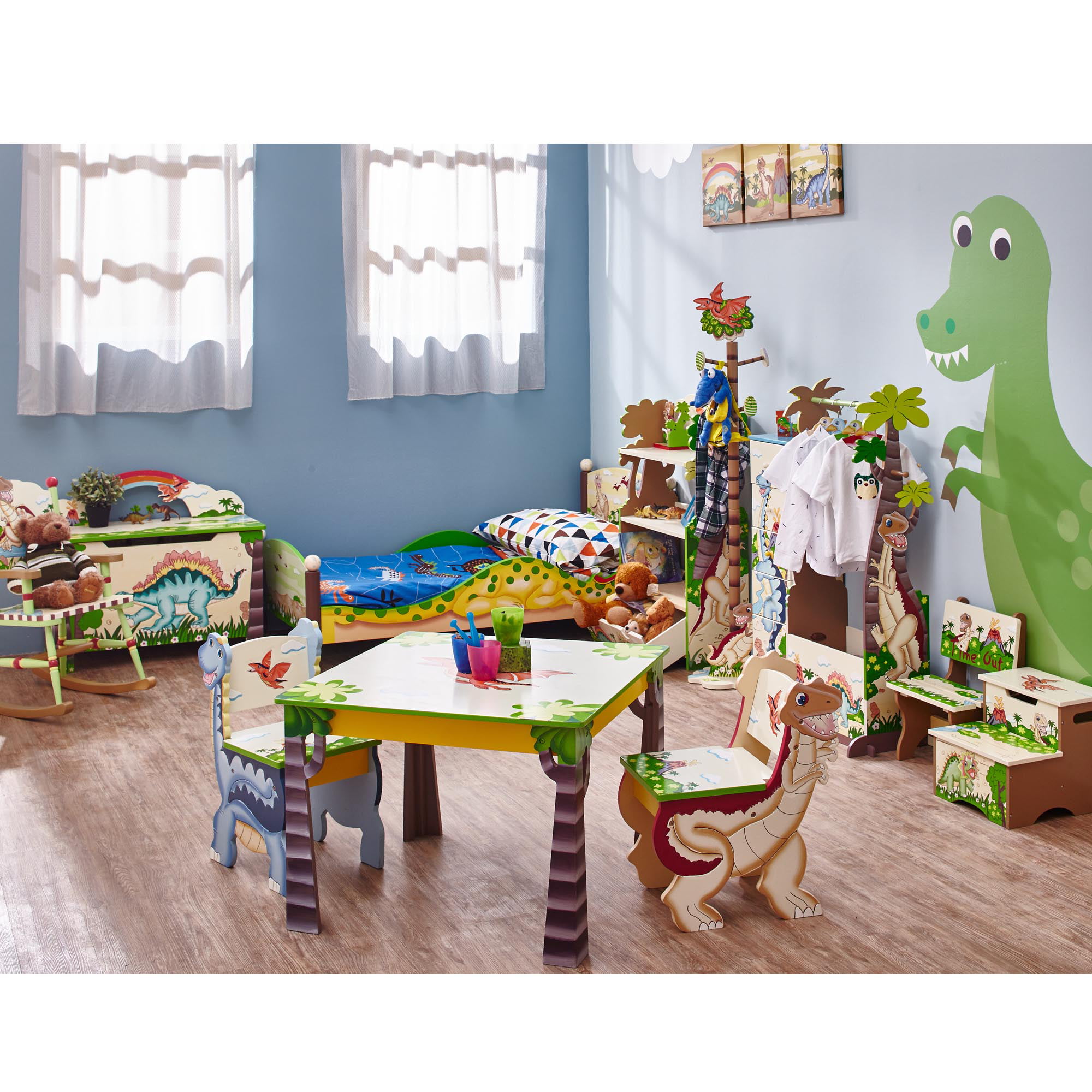 Dinosaur Kingdom Thematic Kids Wooden 2 Chairs Set  Imagination Inspiring Hand Crafted & Hand Painted Details   Non-Toxic Lead Free Water-based Paint Fantasy Fields 
