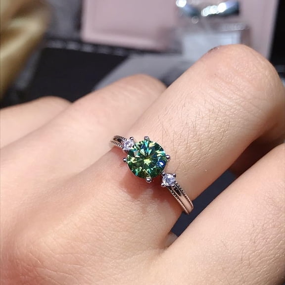 925 Sterling Silver Engagement Rings for Women 1.25 CT Round Solitaire Created Emerald CZ Half Eternity Promise Rings for Her