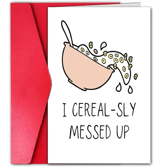Funny Apology Card - "I Cereal-sly Messed Up" Design - Envelope Included, Blank Inside - Perfect for Sincere Apologies or Friendly Jokes