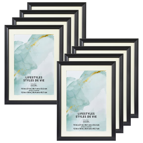 Studio Decor Black 12" x 18" Frame With Mat, Lifestyles, 8 Pack