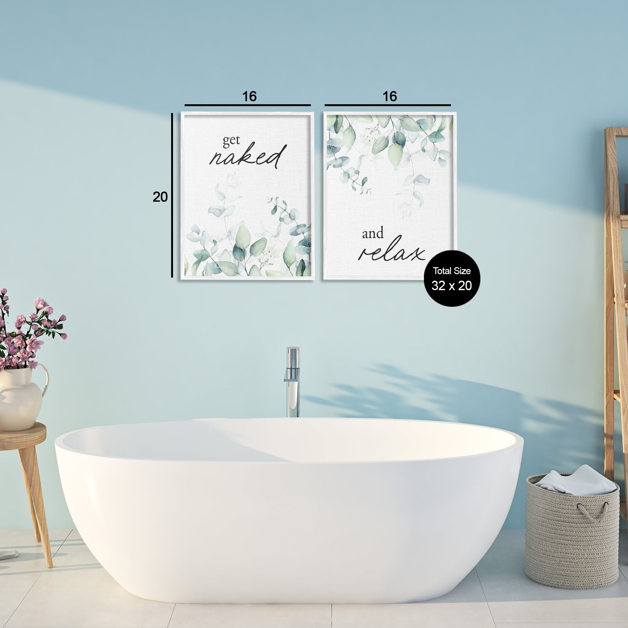 Get Naked & Relax Herbs 2 Piece White Framed Giclee Art Set, design by Lettered and Lined