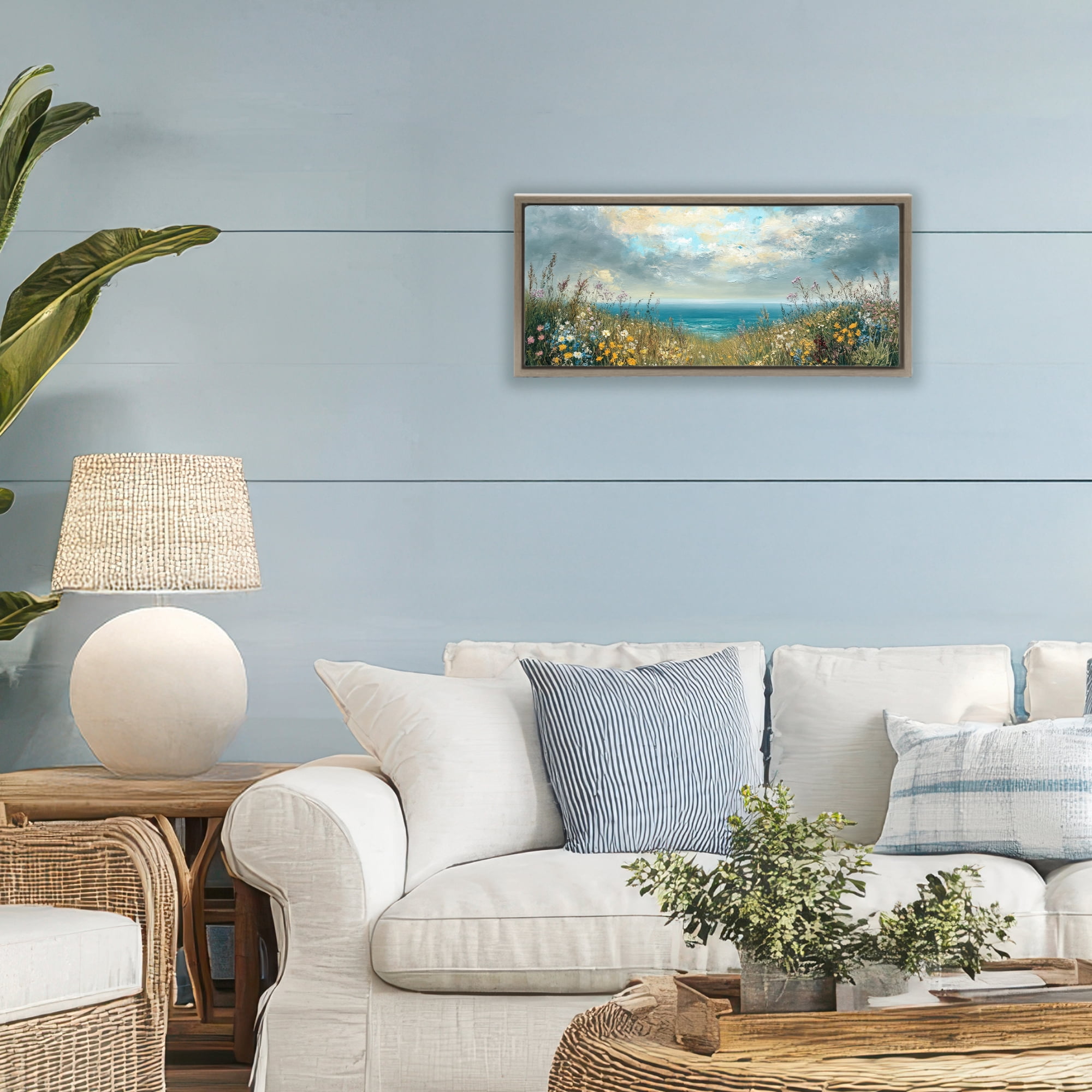 Stupell Industries Scenic Coastal Flowers In Bloom Brown Framed Floater Canvas Wall Art, design by Petal Prints Design