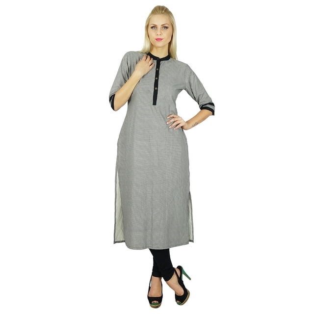 Bimba Kurti Classique en Coton Noir pour Femmes Manches 3/4 Blouse Formelle Longue