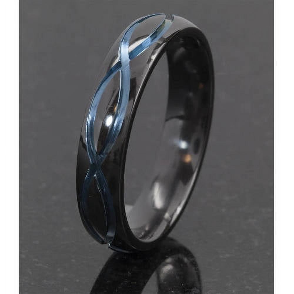 5mm Half-Round Black Zirconium Ring with the Infinity Symbol Anodized in Blue