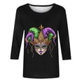 thumbnail image 4 of Nmnitkp Spring 2026 Womens Tops Fashion 3/4 Sleeve Tops for Women Mardi Gras Mask Print Loose Crew Neck Women's T-Shirts, Casual Carnival Spring Wear Women's Tops, Tees & Blouses Black #04,2XL, 4 of 6