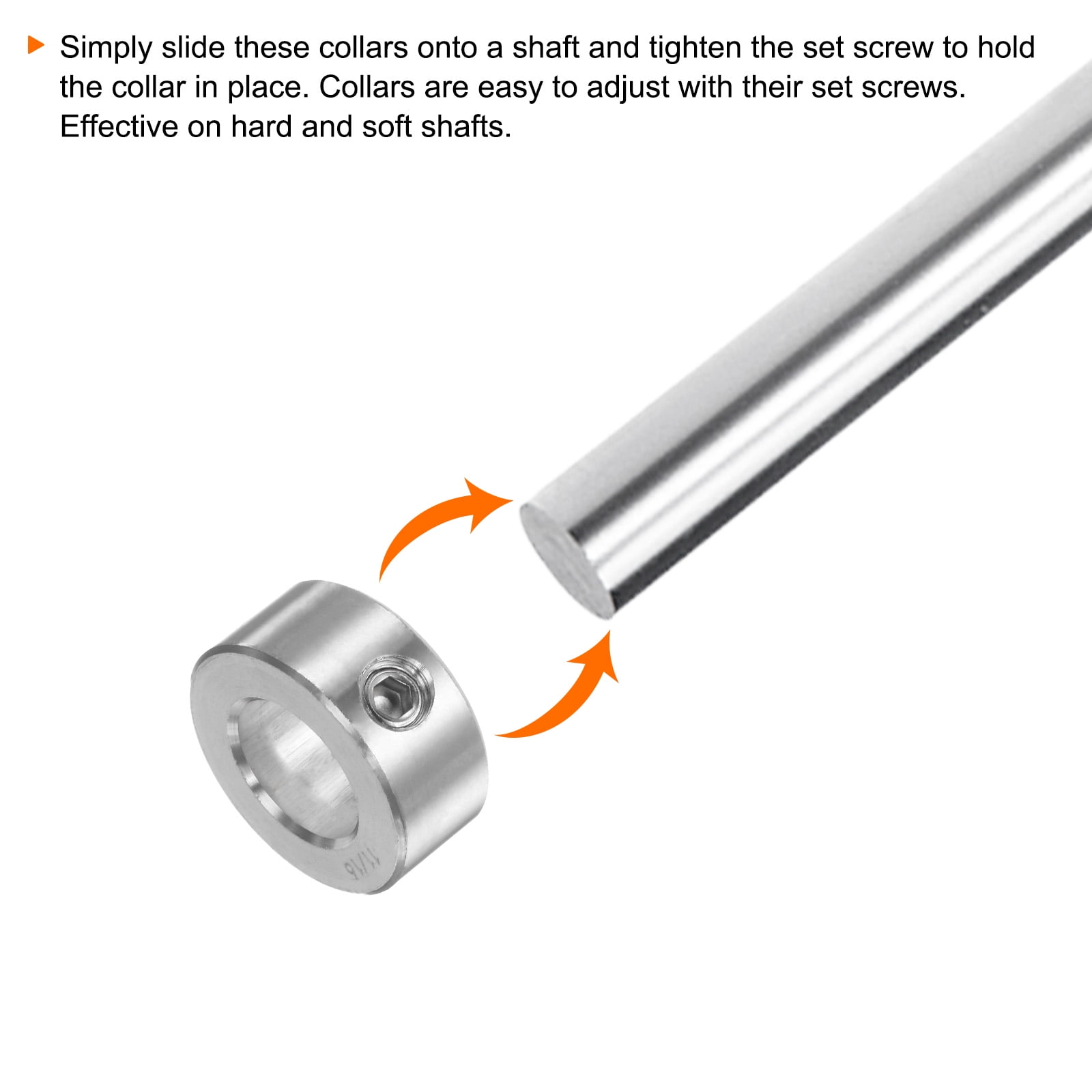 Uxcell 11/16" Bore 304 Stainless Steel Set Screw Shaft Collars, 1-1/4" OD, 9/16" Width 4 Pack