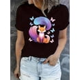 thumbnail image 1 of Camiseta Suelta para Mujer Primavera VeranoWomen'S Casual Crew Neck T-Shirt with Colorful Butterfly Fox Print, Fashionable Short Sleeve Top, Medium Stretch Polyester (95%) & Spandex (5%), All-Season, 1 of 6