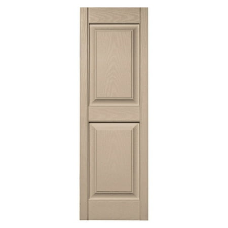 15 in. Vinyl Raised Panel Shutters in Wicker - Set of 2 (14.75 in. W x 1 in. D x 67.0625 in. H (10.31 lbs.))