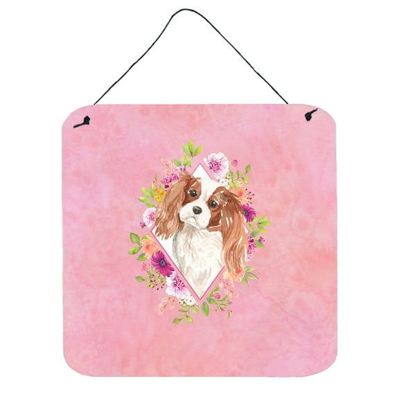 Blenheim Cavalier Spaniel Pink Flowers Wall or Door Hanging Prints