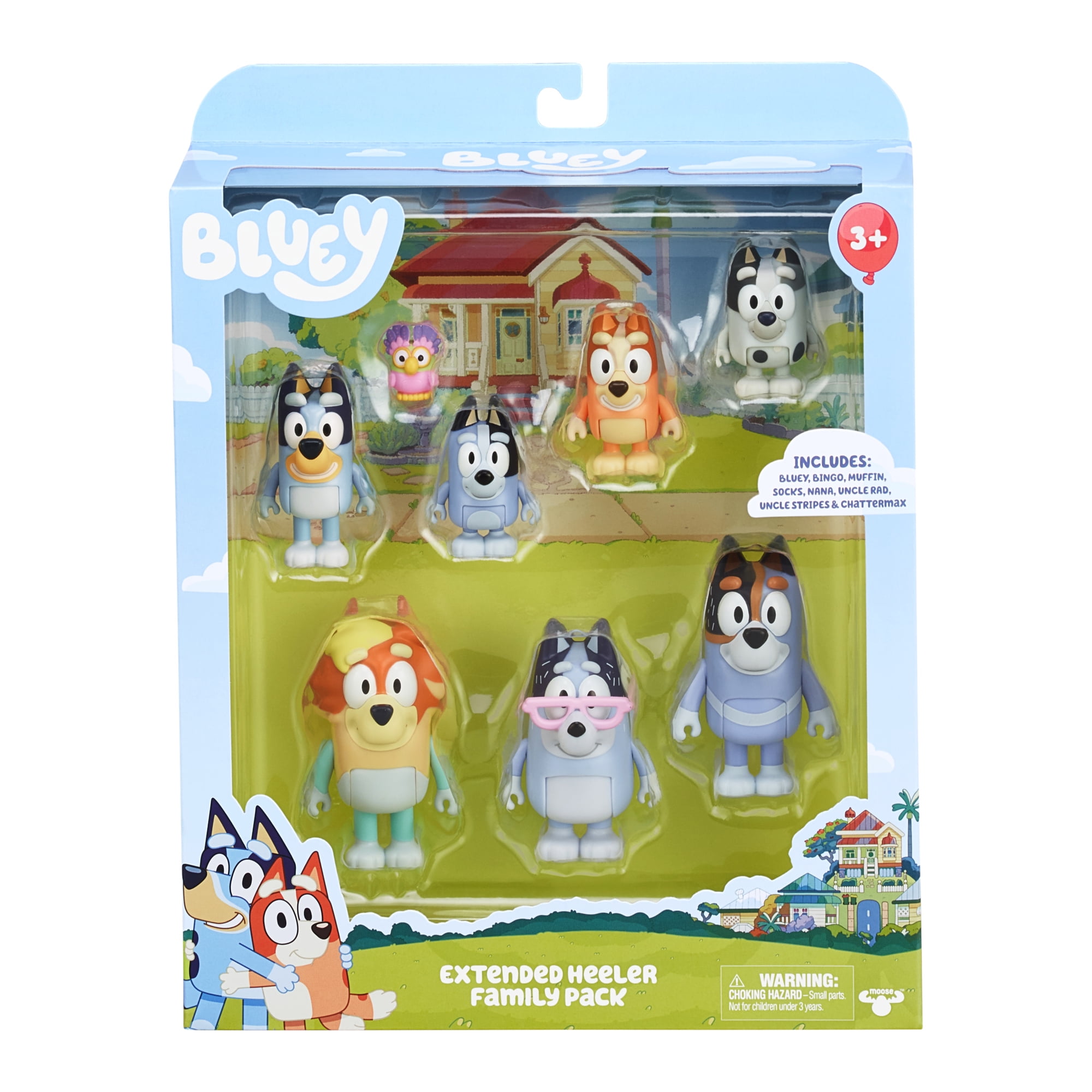 Buy Bluey, Extended Heeler Family Pack, 2.5-3 inch Figures, Bluey, Bingo, Socks, Muffin, Uncle